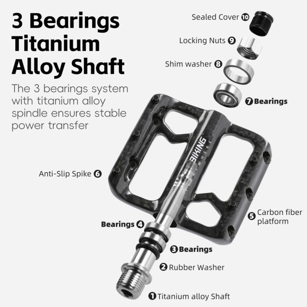 WEST BIKING YP0802132 1 Pair Carbon Fiber Pedals Titanium Alloy Spindle Road Folding Bicycle Ultralight Pedals