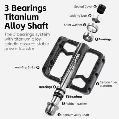 WEST BIKING YP0802132 1 Pair Carbon Fiber Pedals Titanium Alloy Spindle Road Folding Bicycle Ultralight Pedals