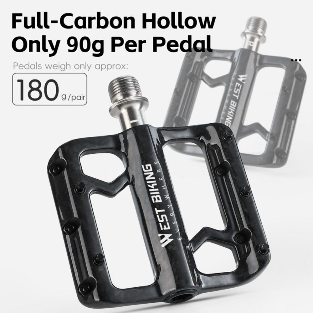 WEST BIKING YP0802132 1 Pair Carbon Fiber Pedals Titanium Alloy Spindle Road Folding Bicycle Ultralight Pedals