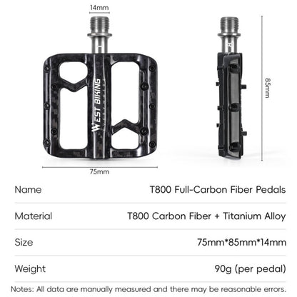 WEST BIKING YP0802132 1 Pair Carbon Fiber Pedals Titanium Alloy Spindle Road Folding Bicycle Ultralight Pedals