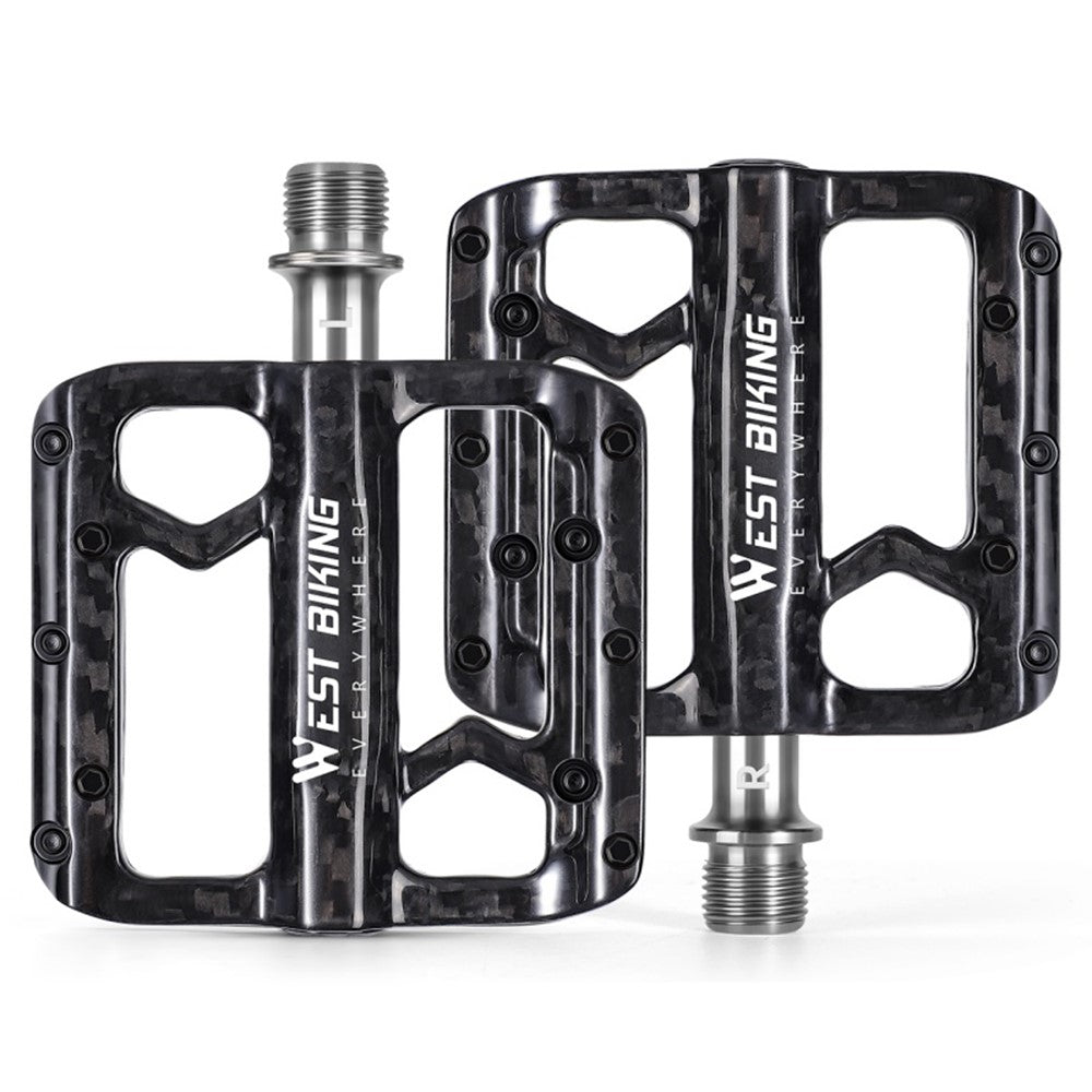 WEST BIKING YP0802132 1 Pair Carbon Fiber Pedals Titanium Alloy Spindle Road Folding Bicycle Ultralight Pedals