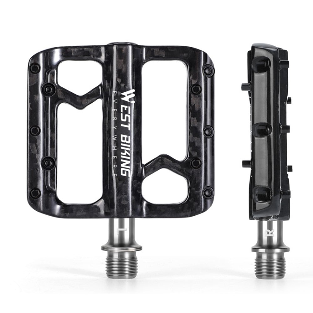 WEST BIKING YP0802132 1 Pair Carbon Fiber Pedals Titanium Alloy Spindle Road Folding Bicycle Ultralight Pedals