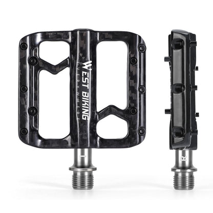 WEST BIKING YP0802132 1 Pair Carbon Fiber Pedals Titanium Alloy Spindle Road Folding Bicycle Ultralight Pedals