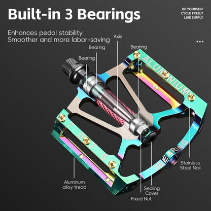 WEST BIKING 1 Pair Mountain Road Bike Aluminum Alloy Pedals Triple Bearing Electroplated Cycling Pedal