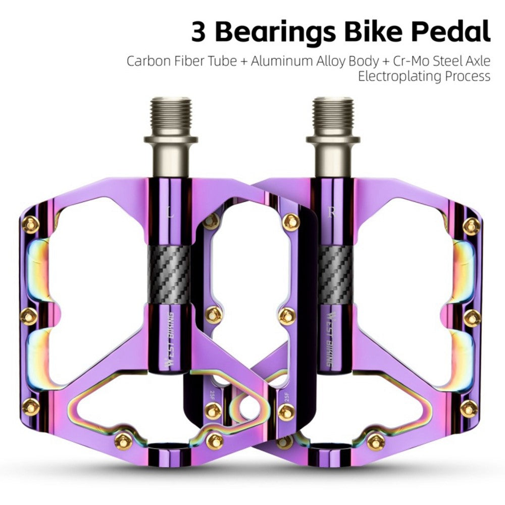 WEST BIKING 3 Bearings Mountain Bike Pedals Electroplated Aluminum Alloy Wide Platform Non-Slip Pedals, Black Axis