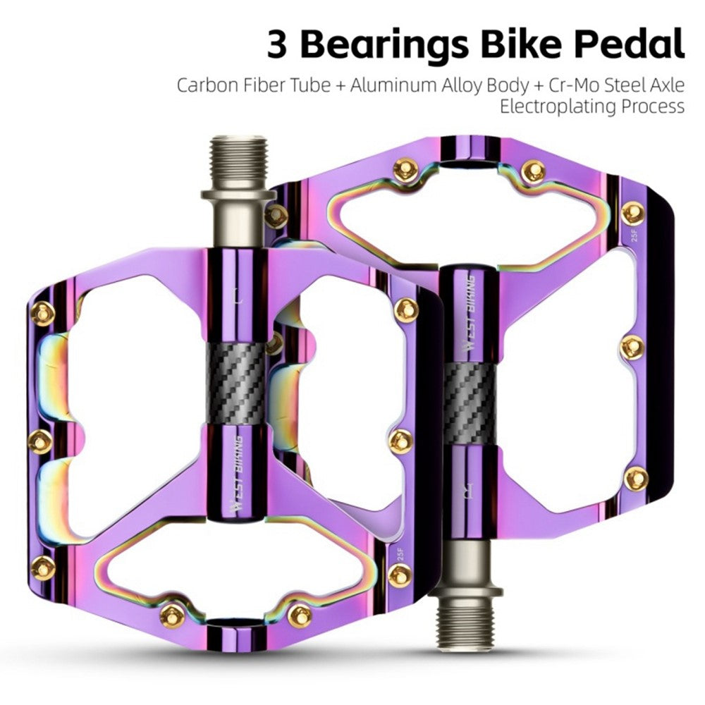 WEST BIKING 3 Bearings Mountain Bike Pedals Electroplated Aluminum Alloy Wide Platform Non-Slip Pedals, Black Axis