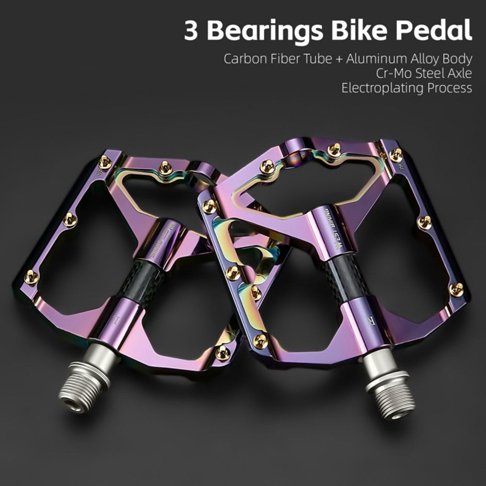 WEST BIKING 3 Bearings Mountain Bike Pedals Electroplated Aluminum Alloy Wide Platform Non-Slip Pedals, Black Axis