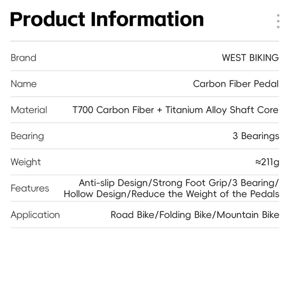 WEST BIKING YP0802147 1 Pair Triple Bearing Pedals for Road Bicycle Anti Slip Carbon Fiber Bike Pedals