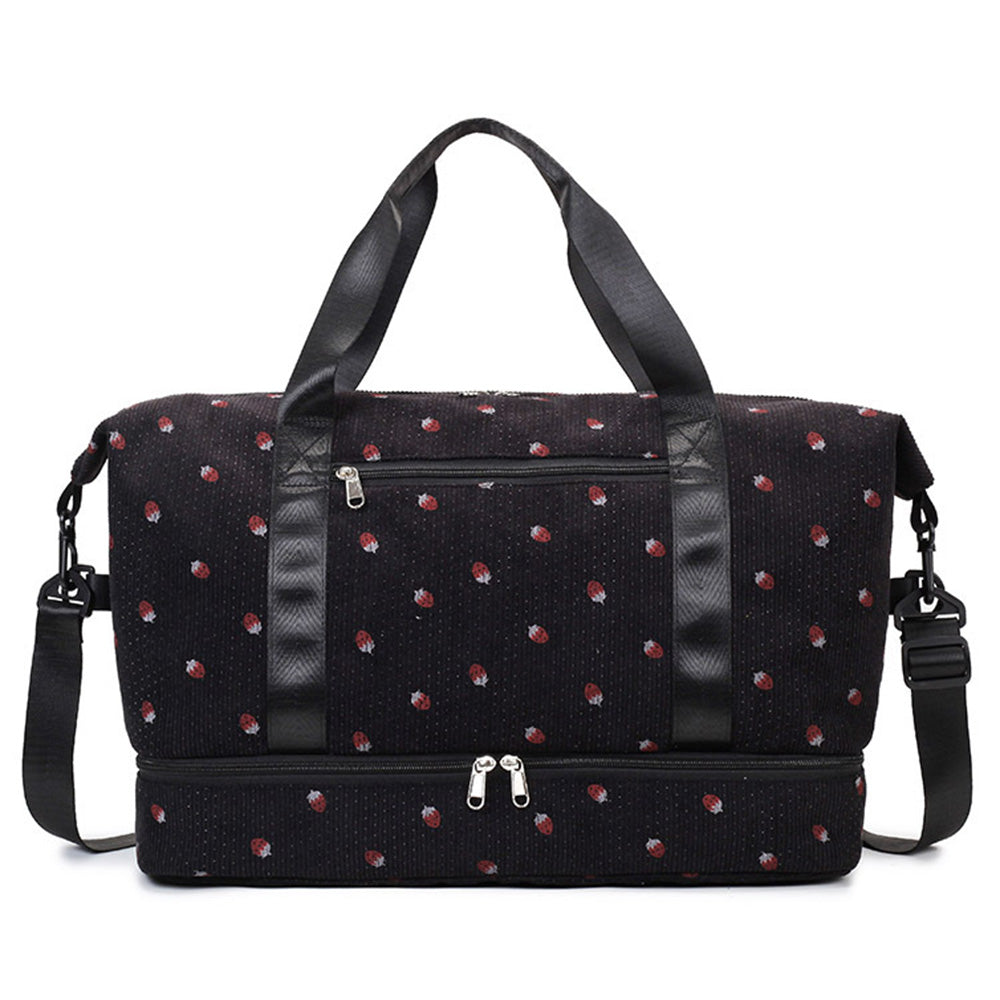 Strawberry Print Expandable Gym Duffel Bag Oxford Cloth Travel Weekender with Shoe Compartment