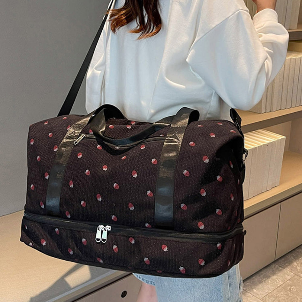 Strawberry Print Expandable Gym Duffel Bag Oxford Cloth Travel Weekender with Shoe Compartment