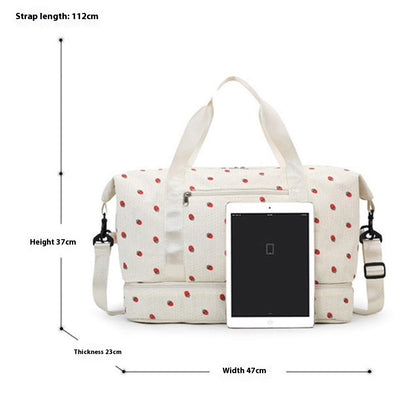 Strawberry Print Expandable Gym Duffel Bag Oxford Cloth Travel Weekender with Shoe Compartment