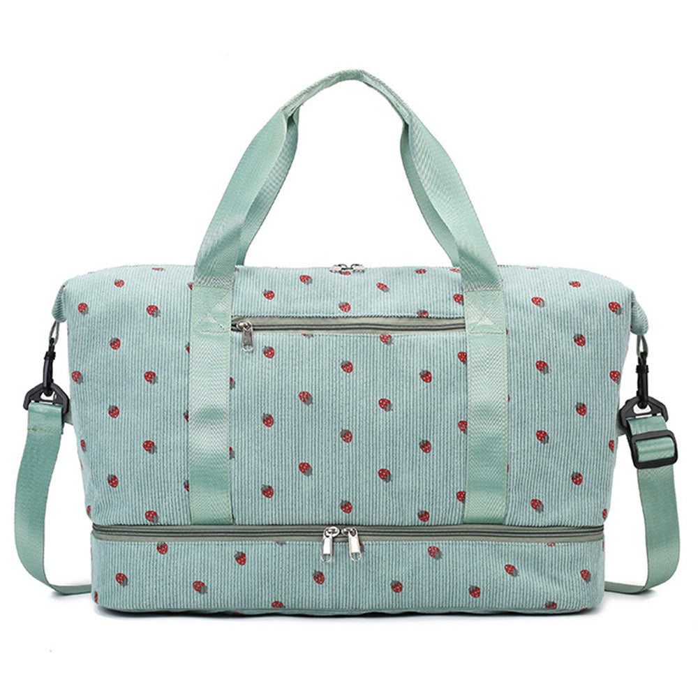 Strawberry Print Expandable Gym Duffel Bag Oxford Cloth Travel Weekender with Shoe Compartment