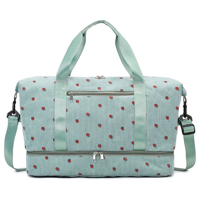 Strawberry Print Expandable Gym Duffel Bag Oxford Cloth Travel Weekender with Shoe Compartment