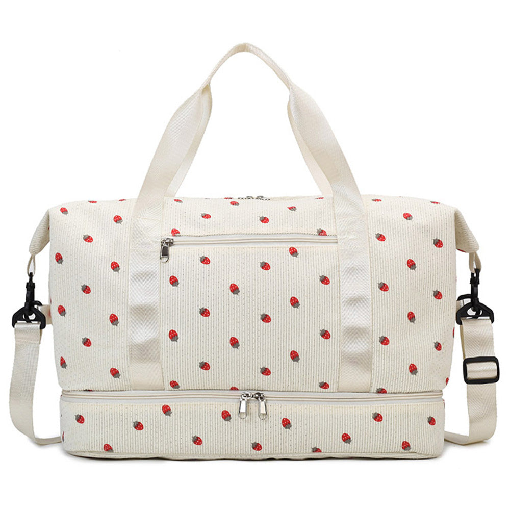Strawberry Print Expandable Gym Duffel Bag Oxford Cloth Travel Weekender with Shoe Compartment