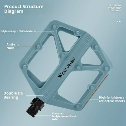 WEST BIKING YP0802150 1 Pair Nylon Widened Pedals for Mountain Road Bike Anti Slip Bicycle Pedals with Reflector