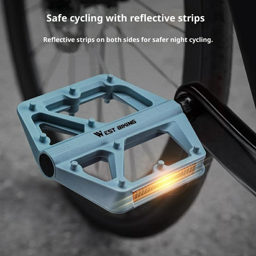 WEST BIKING YP0802150 1 Pair Nylon Widened Pedals for Mountain Road Bike Anti Slip Bicycle Pedals with Reflector