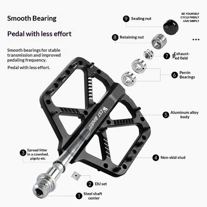 WEST BIKING Mountain Bike Pedals Dual Sealed Bearing Anti Slip CNC Aluminum Alloy MTB Pedals