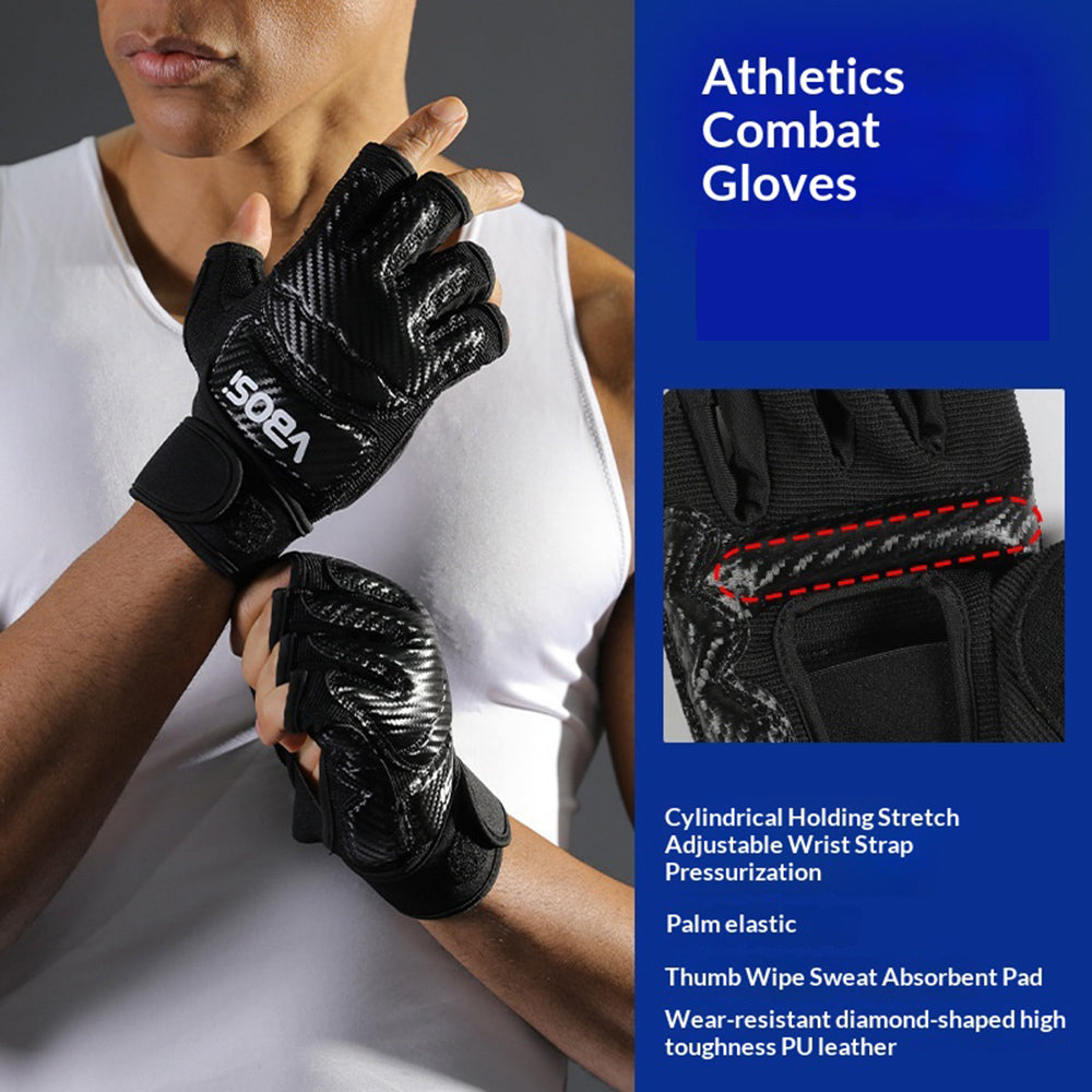 VBOSI 8204V Boxing Gloves Half Finger Fighting Gloves with Compression Wrist Strap Anti-Slip Training Gloves for MMA Gym