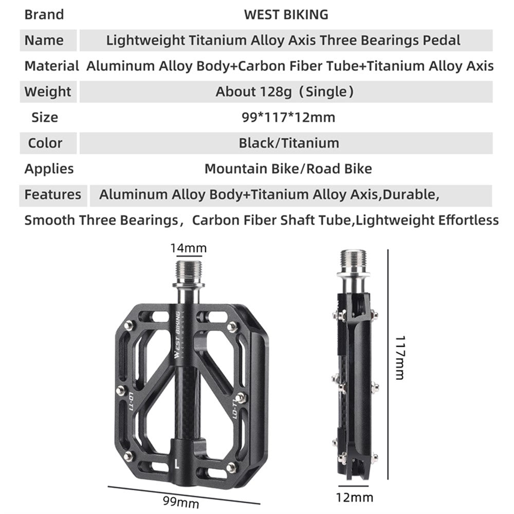 WEST BIKING YP0802110 One Pair Bike Pedals Ultra-light Aluminum Alloy Bicycle Pedal Plate