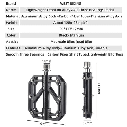 WEST BIKING YP0802110 One Pair Bike Pedals Ultra-light Aluminum Alloy Bicycle Pedal Plate