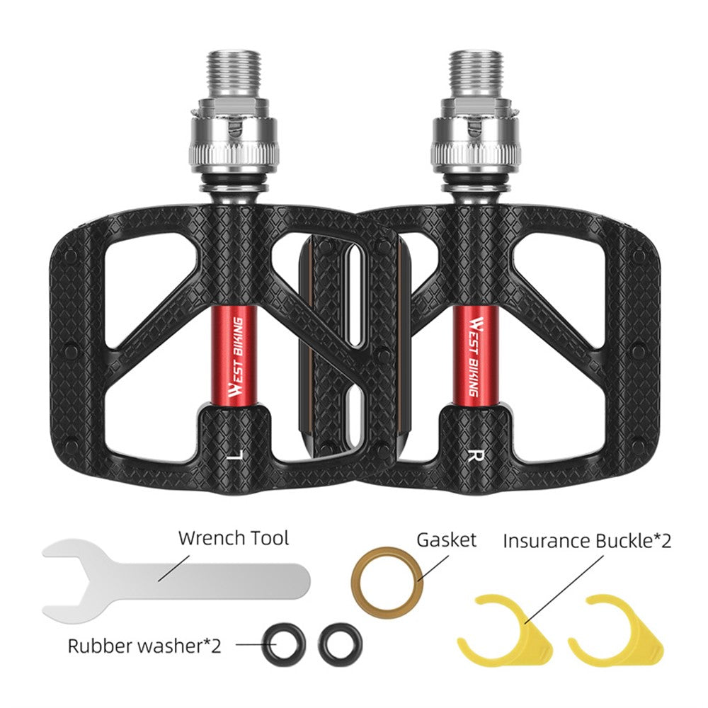 WEST BIKING YP0802117 Aluminum Alloy Quick Release 3 Bearing Pedal with Reflective Stickers