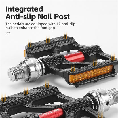 WEST BIKING YP0802117 Aluminum Alloy Quick Release 3 Bearing Pedal with Reflective Stickers