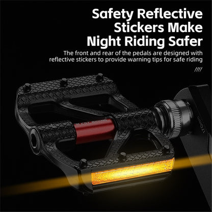 WEST BIKING YP0802117 Aluminum Alloy Quick Release 3 Bearing Pedal with Reflective Stickers