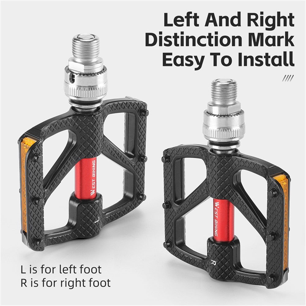WEST BIKING YP0802117 Aluminum Alloy Quick Release 3 Bearing Pedal with Reflective Stickers