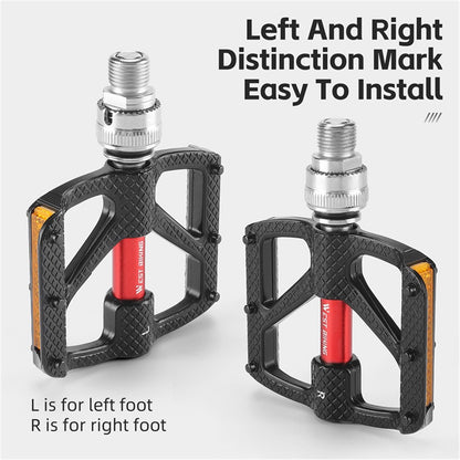 WEST BIKING YP0802117 Aluminum Alloy Quick Release 3 Bearing Pedal with Reflective Stickers