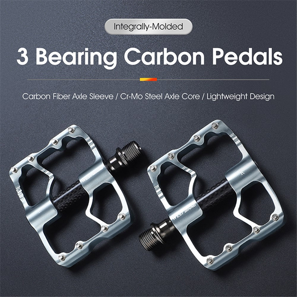 WEST BIKING YP0802098 1 Pair Bicycle Anti-slip Pedals Aluminum Alloy + Carbon Fiber MTB Road Bike Pedals
