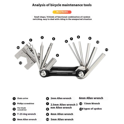 RIDERACE RR9516BK Multifunction Bicycle Maintenance Tool Kit Cutter Screwdriver Bike Repair Tools Set