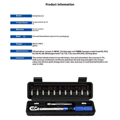 RIDERACE RR9415 High Precision Bike Torque Wrench Set Adjustable Repair Tool Kit