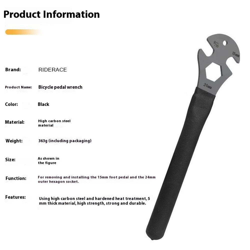 RIDERACE RR9369 High Carbon Steel Long Handle Bicycle Pedal Removal Wrench Bike Repair Tool