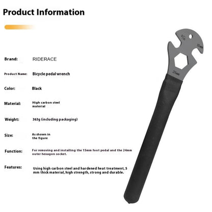 RIDERACE RR9369 High Carbon Steel Long Handle Bicycle Pedal Removal Wrench Bike Repair Tool