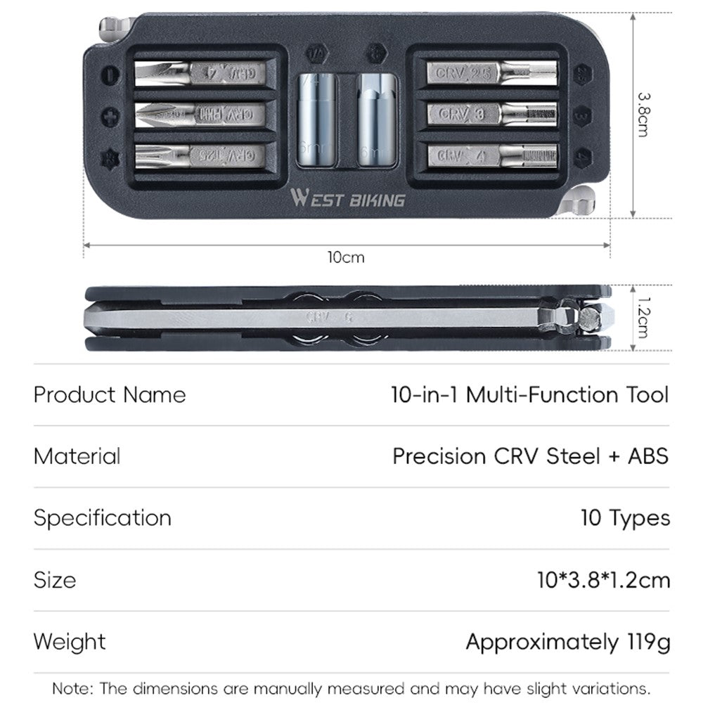 WEST BIKING YP0719446 10 In 1 Portable Bicycle Repair Tool Multifunction Combination Wrench