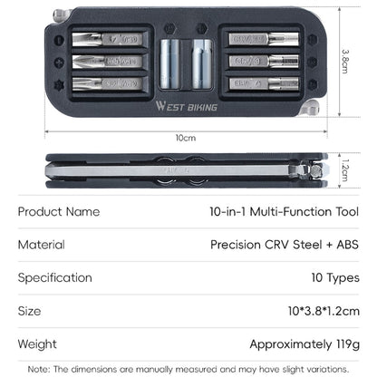 WEST BIKING YP0719446 10 In 1 Portable Bicycle Repair Tool Multifunction Combination Wrench