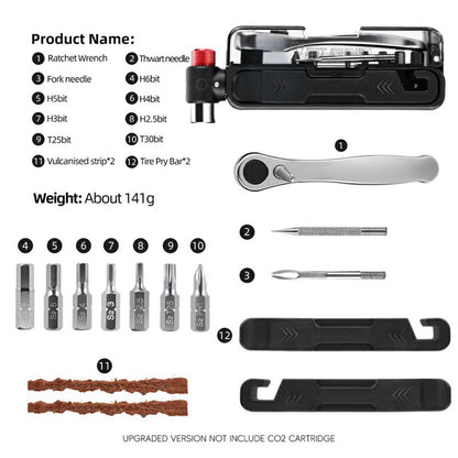WEST BIKING 0719452B0000 Bike Repair Tool Kit Multifunctional Hex Key CO2 Inflator Valve Set for Bicycle Maintenance