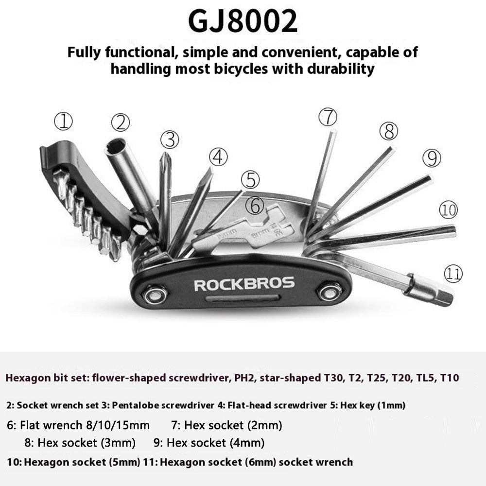ROCKBROS GJ8002 16 in 1 Multifunction Bicycle Repair Tool Set for Mountain Road Bikes Hex Socket Cycling Screwdriver Kit