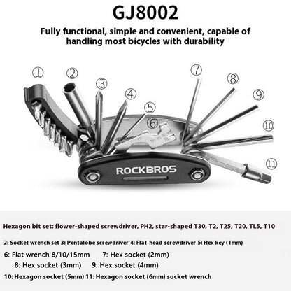ROCKBROS GJ8002 16 in 1 Multifunction Bicycle Repair Tool Set for Mountain Road Bikes Hex Socket Cycling Screwdriver Kit