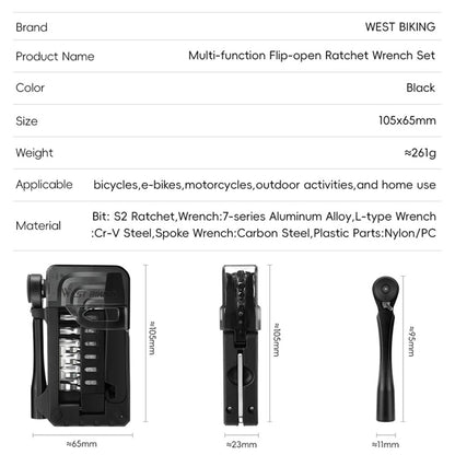 WEST BIKING YP0719453 Portable Bicycle Ratchet Wrench Set Multifunctional Bike Repair Tool Kit