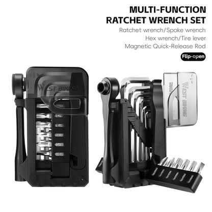 WEST BIKING YP0719453 Portable Bicycle Ratchet Wrench Set Multifunctional Bike Repair Tool Kit