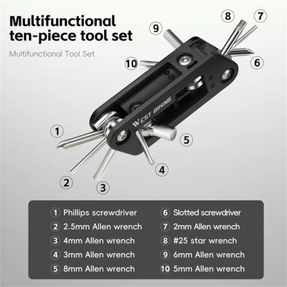 WEST BIKING YP0719488 10 in 1 Multitool for Bicycle Repair Kit Portable Screwdriver Hex Wrench Cycling Equipment