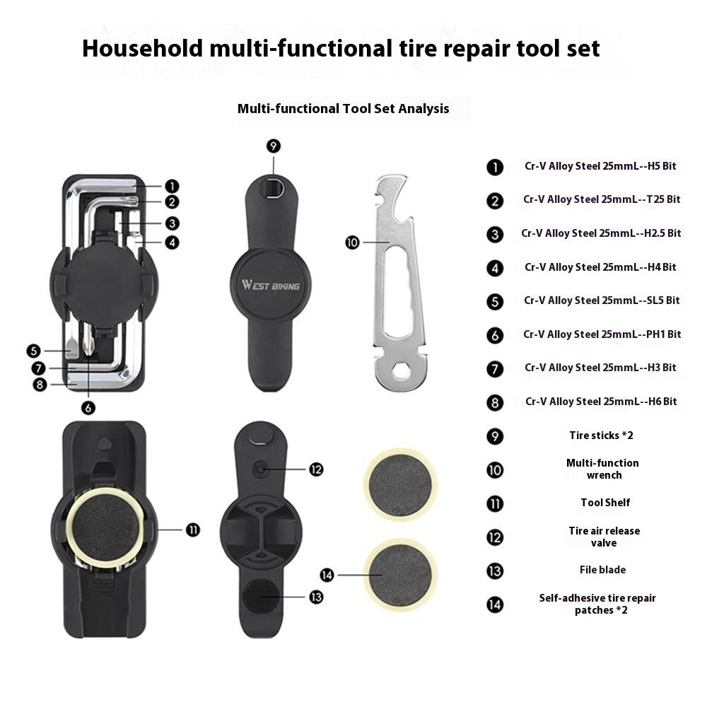 WEST BIKING YP0719487 Multi-Function Bike Repair Tool Set Hexagon Wrench Spoke Wrench for Bicycle / Electric Bike / Motorcycle