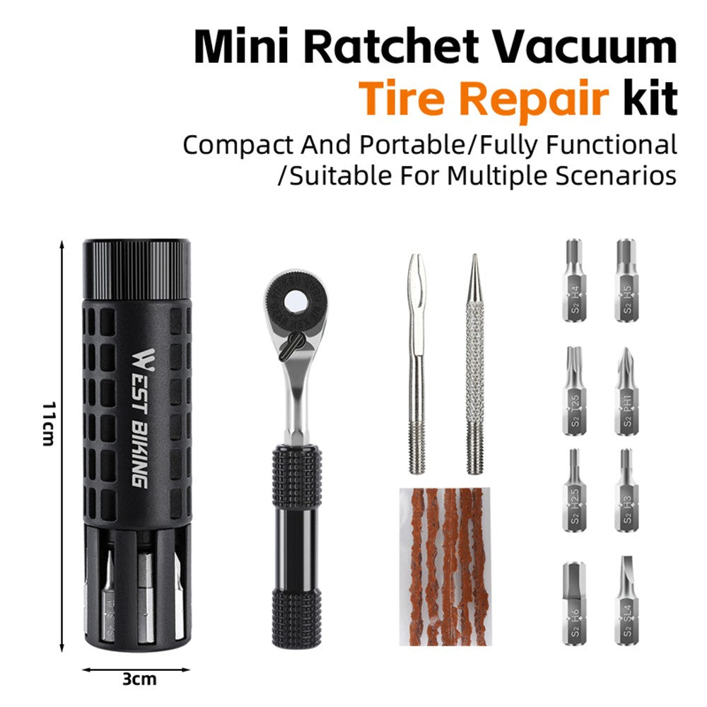 WEST BIKING YP0719484 Portable Bike Repair Tool Kit Mini Ratchet Wrench Set Vacuum Tire Patch Kit for Bicycle  /  E-Bike  /  Motorcycle