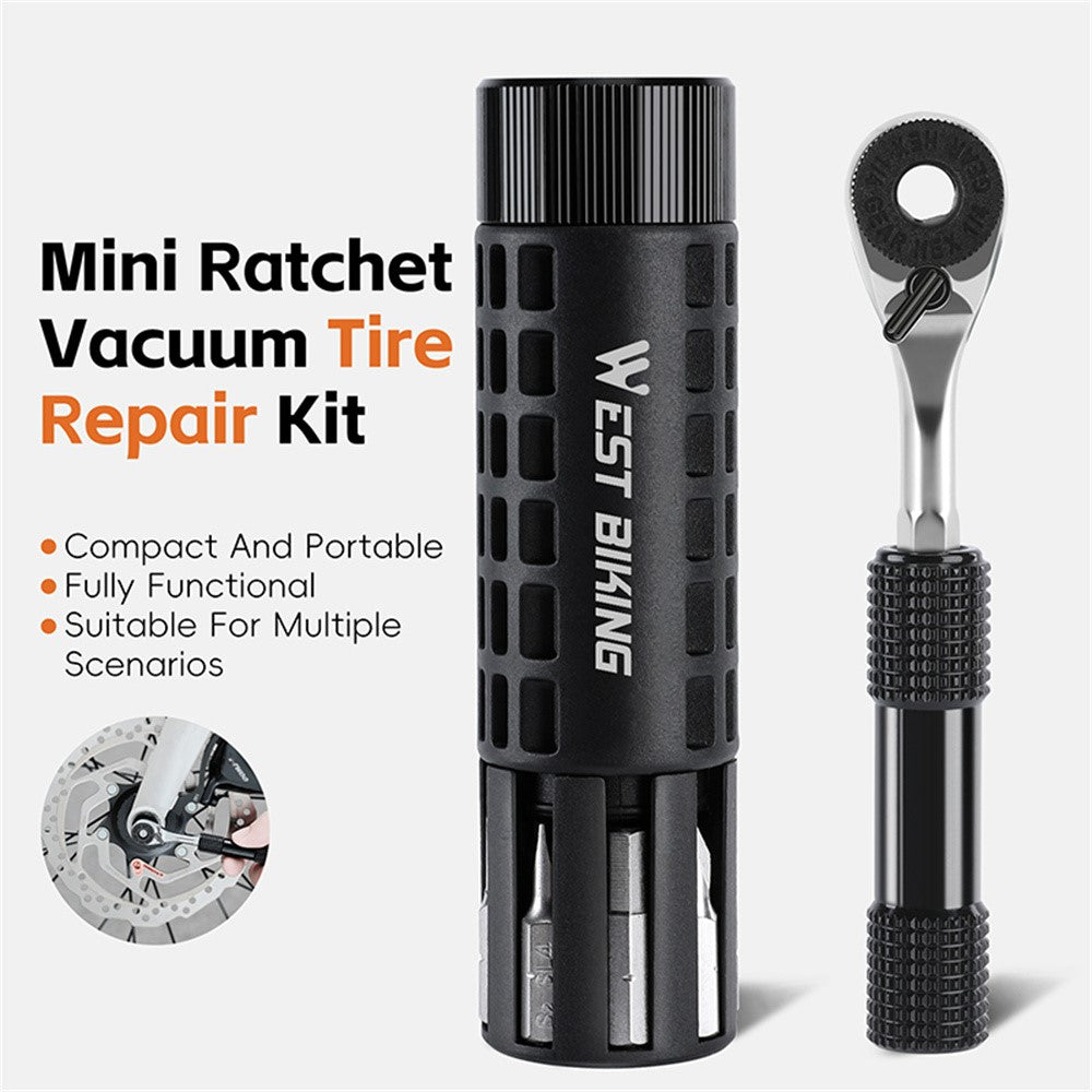 WEST BIKING YP0719484 Portable Bike Repair Tool Kit Mini Ratchet Wrench Set Vacuum Tire Patch Kit for Bicycle  /  E-Bike  /  Motorcycle