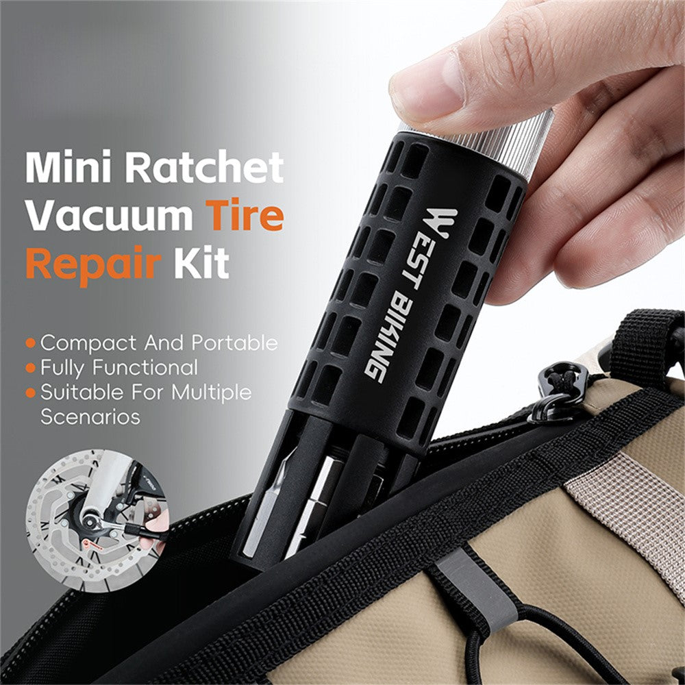 WEST BIKING YP0719484 Portable Bike Repair Tool Kit Mini Ratchet Wrench Set Vacuum Tire Patch Kit for Bicycle  /  E-Bike  /  Motorcycle