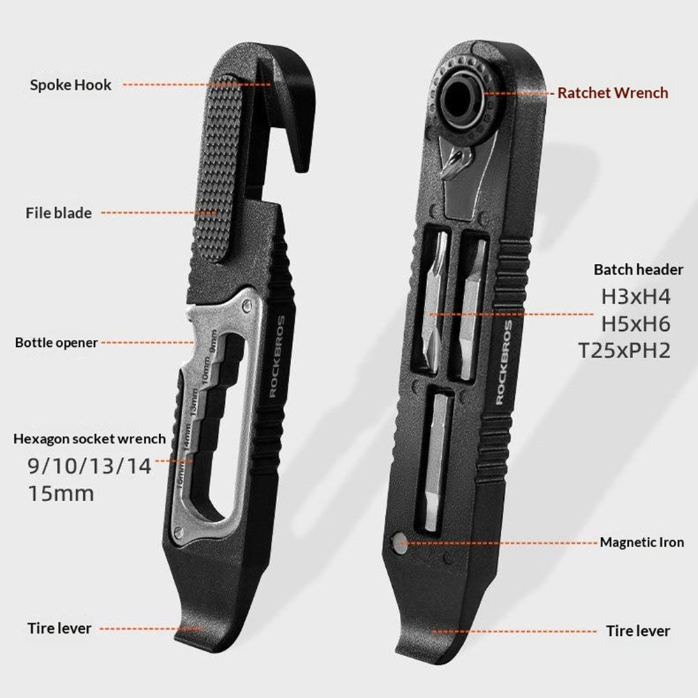 ROCKBROS 430002001 Multifunctional Tire Lever Bicycle Repair Tool Ratchet Wrench for Mountain Road Bike