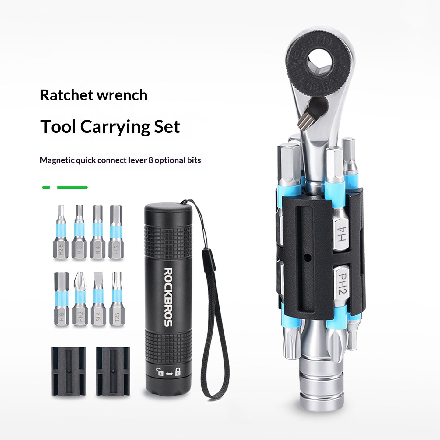 ROCKBROS TG-8601 Portable Ratchet Wrench Set with 8 Bits for Bike Repair Magnetic Hex Tool Kit