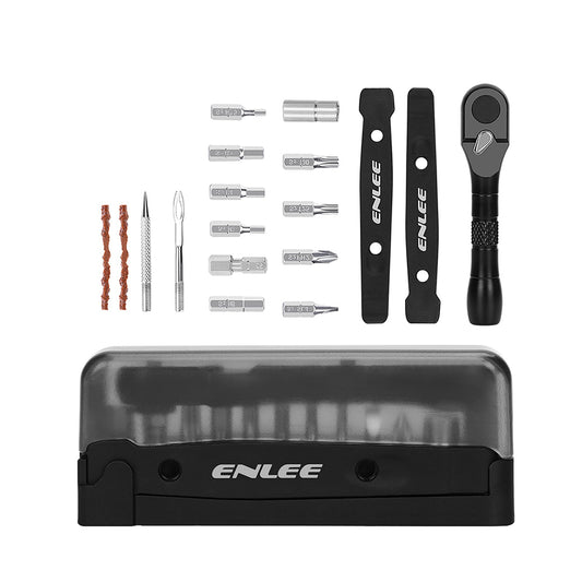 ENLEE Multifunctional Bike Repair Ratchet Wrench Set Portable Tire Maintenance Tool with Flip-top Storage Box