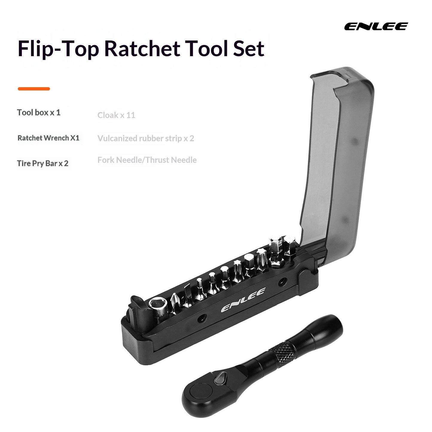 ENLEE Multifunctional Bike Repair Ratchet Wrench Set Portable Tire Maintenance Tool with Flip-top Storage Box
